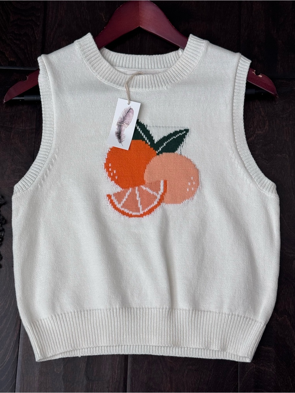 Jessica Simpson Cream Knit Sleeveless Top with Orange Fruit Graphic